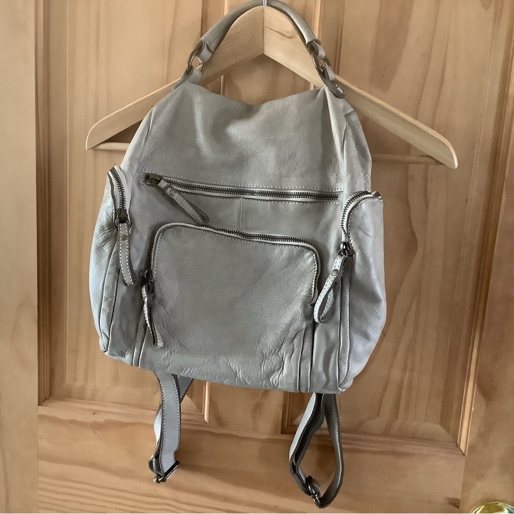 Leather backpack.